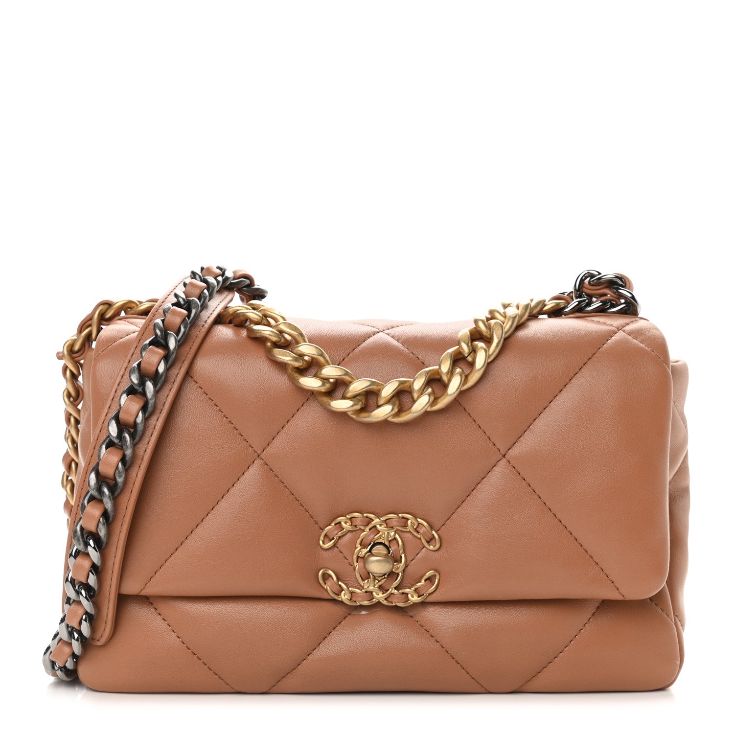 Chanel Lambskin Quilted Medium Chanel 19 Flap Light Brown 1 of 9