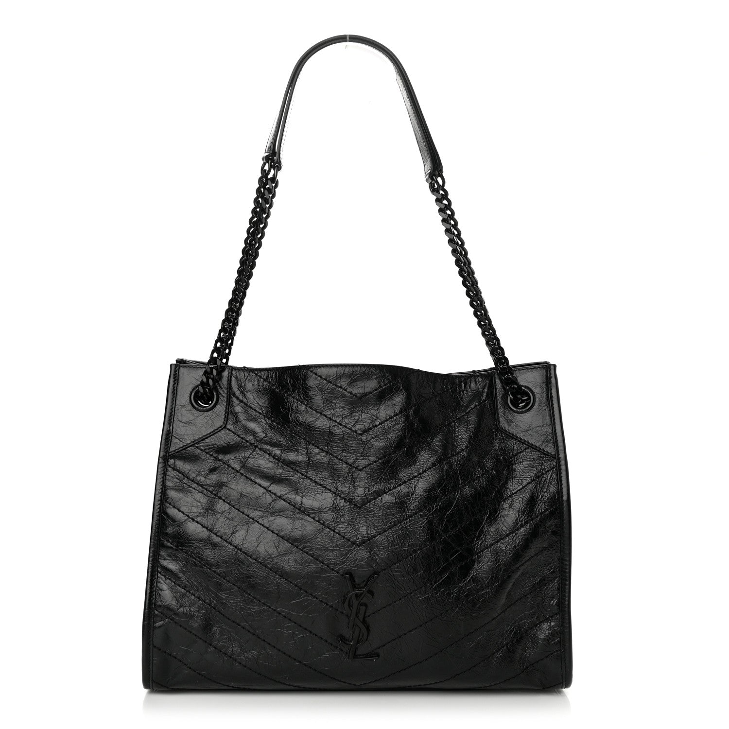 Saint Laurent Crinkled Calfskin Matelasse Monogram Medium Niki Shopper Tote Black 1 of 12