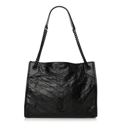 Saint Laurent Crinkled Calfskin Matelasse Monogram Medium Niki Shopper Tote Black 1 of 12
