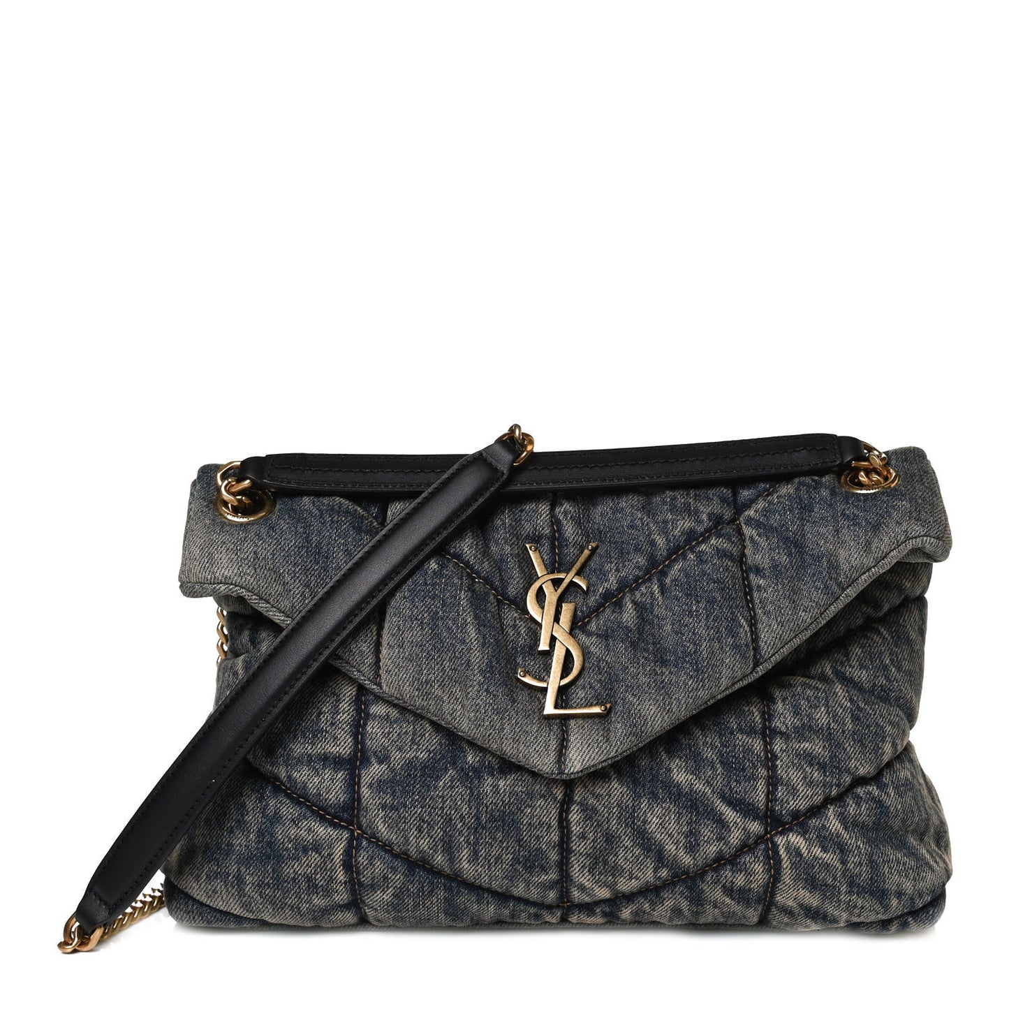 Denim Quilted Small Loulou Puffer Monogram Chain Satchel Rodeo Blue