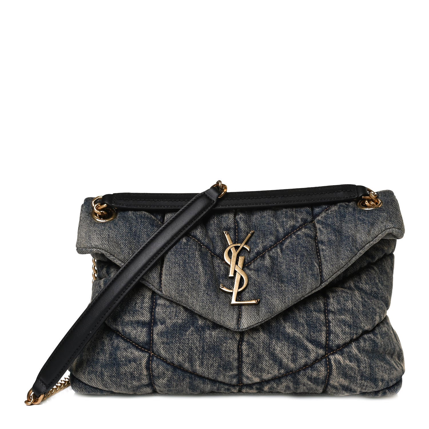 Saint Laurent Denim Quilted Small Loulou Puffer Monogram Chain Satchel Rodeo Blue 1 of 13
