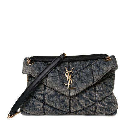 Saint Laurent Denim Quilted Small Loulou Puffer Monogram Chain Satchel Rodeo Blue 1 of 13