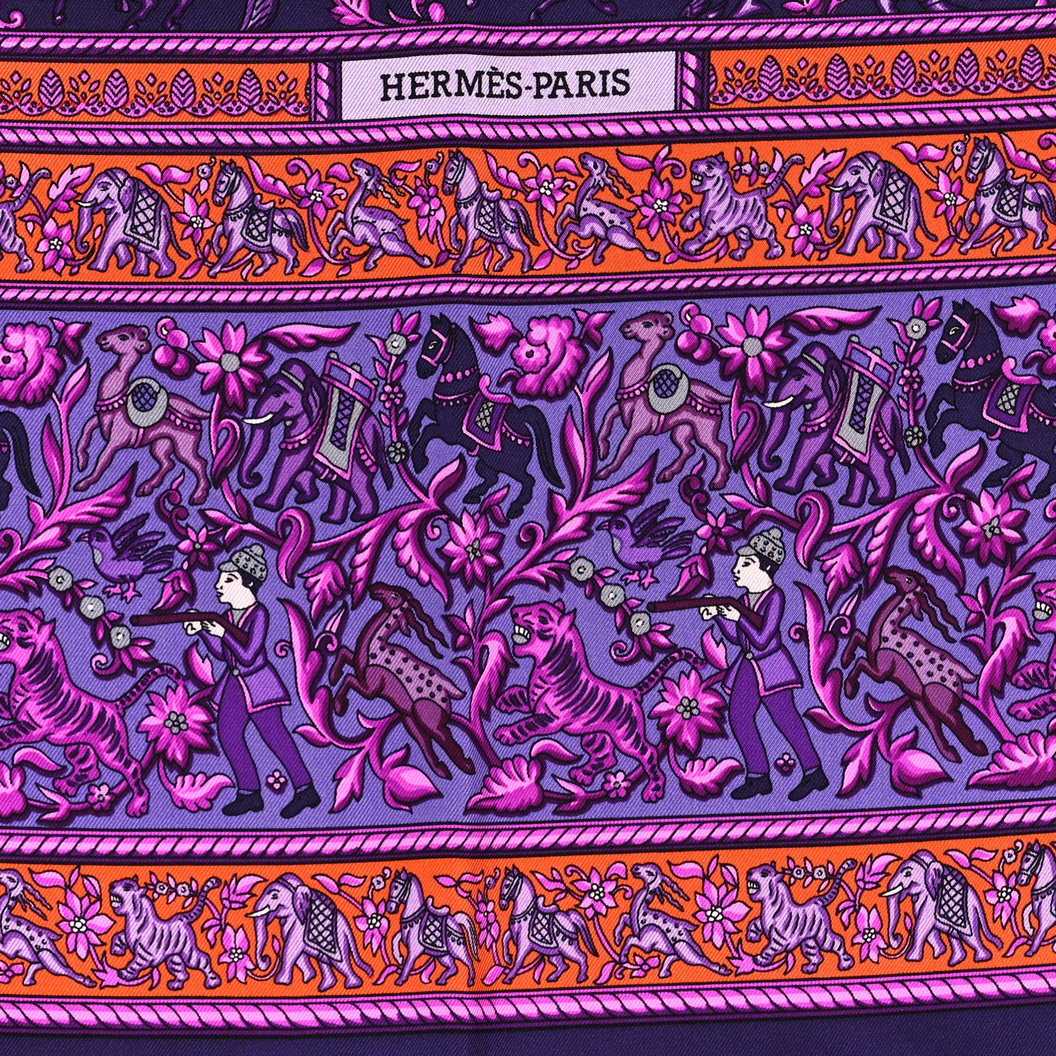 Hermes Silk Chasse en Inde Scarf 90 Violet Orange Rose Indien 2 of 4