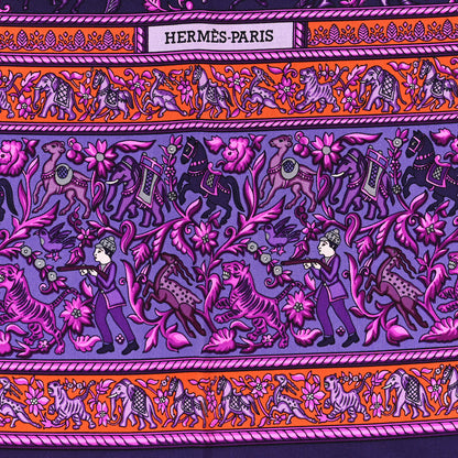 Hermes Silk Chasse en Inde Scarf 90 Violet Orange Rose Indien 2 of 4