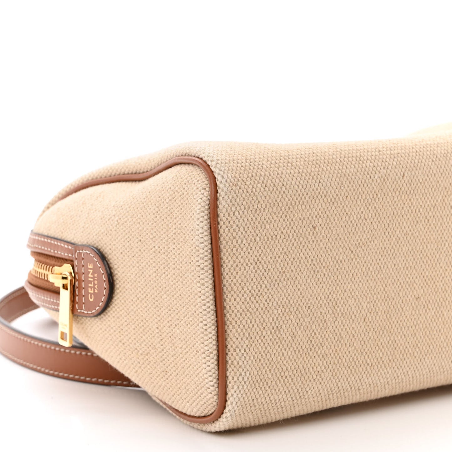 Triomphe Textile Calfskin Small Boston Bag Natural Tan