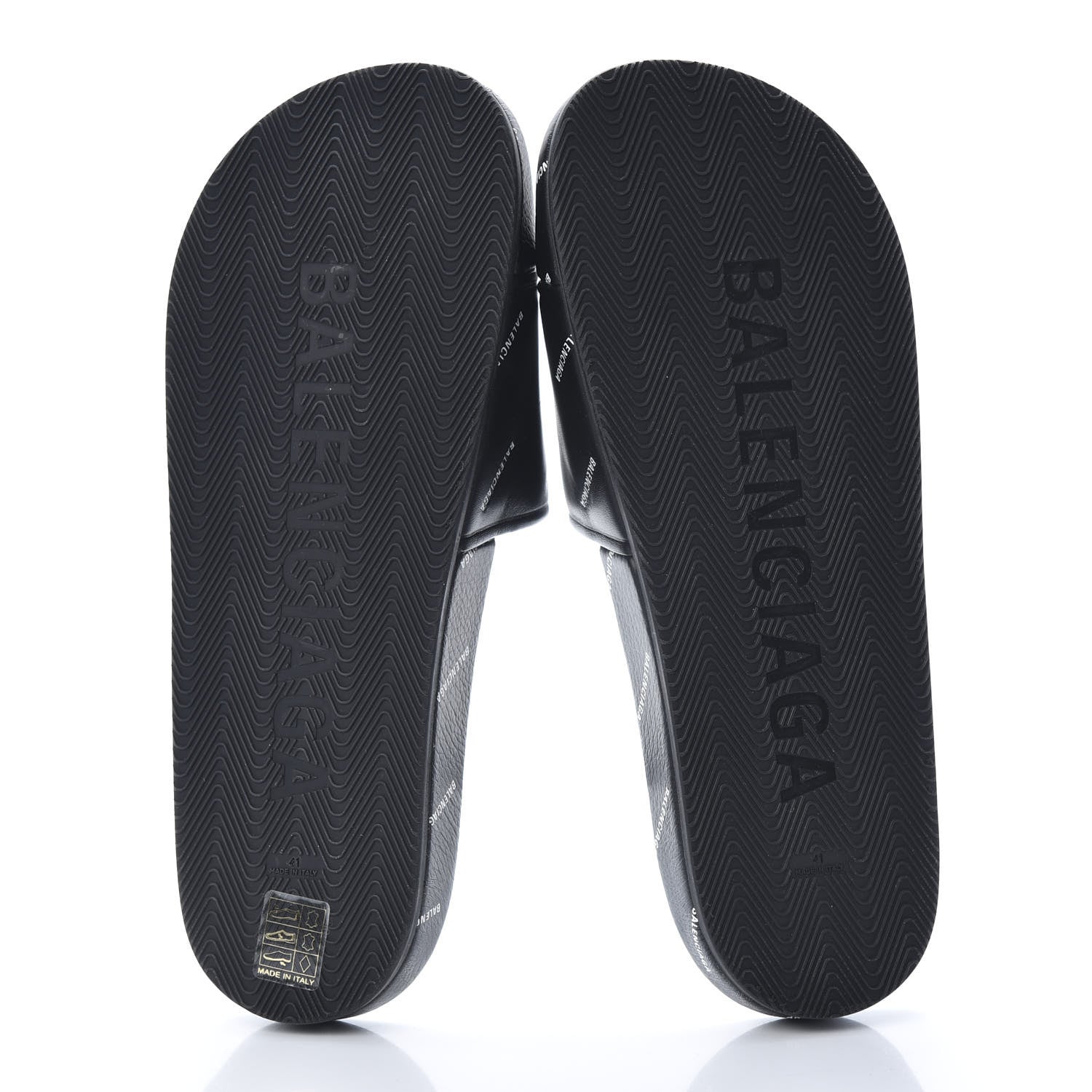 Balenciaga Nappa Allover Logo Embossed Womens Pool Slide Sandals 41 Black White 5 of 10