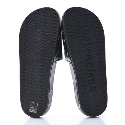 Balenciaga Nappa Allover Logo Embossed Womens Pool Slide Sandals 41 Black White 5 of 10