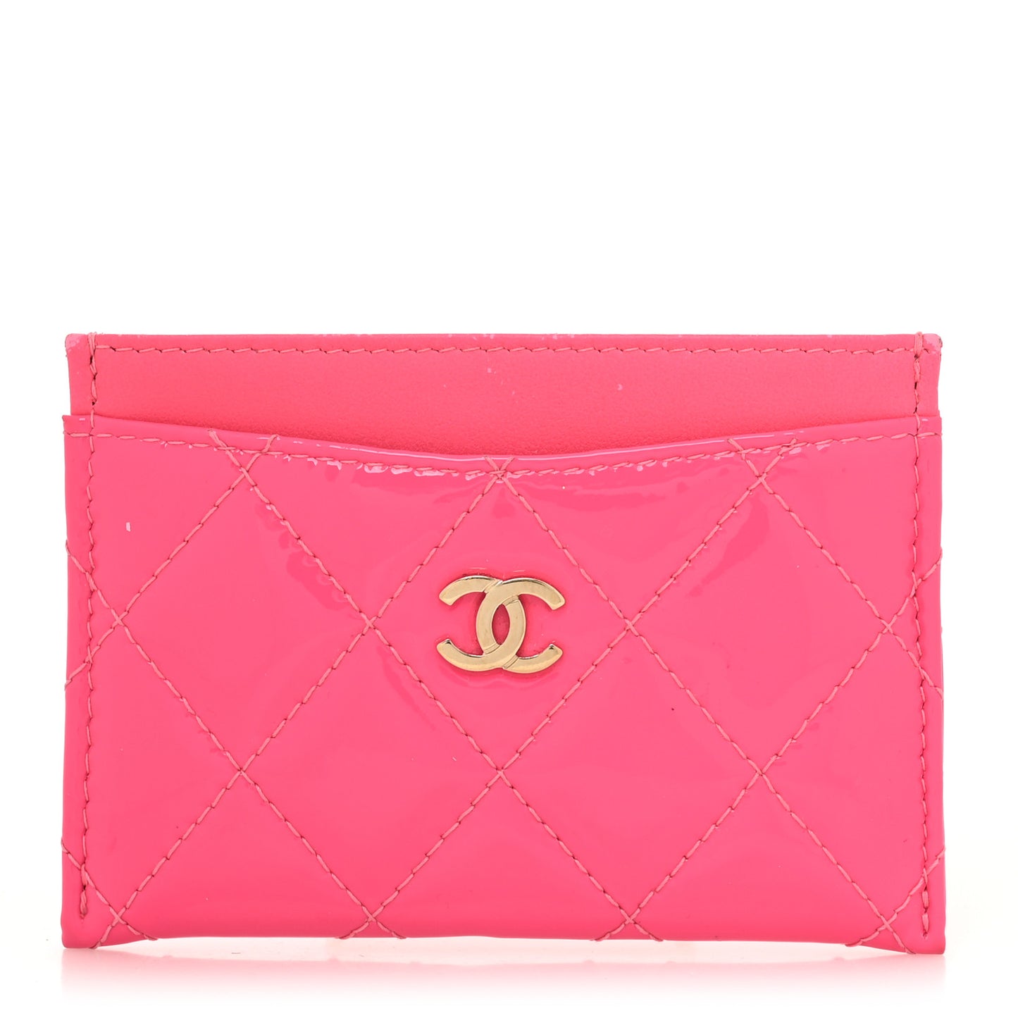 Patent Quilted Card Holder Pink