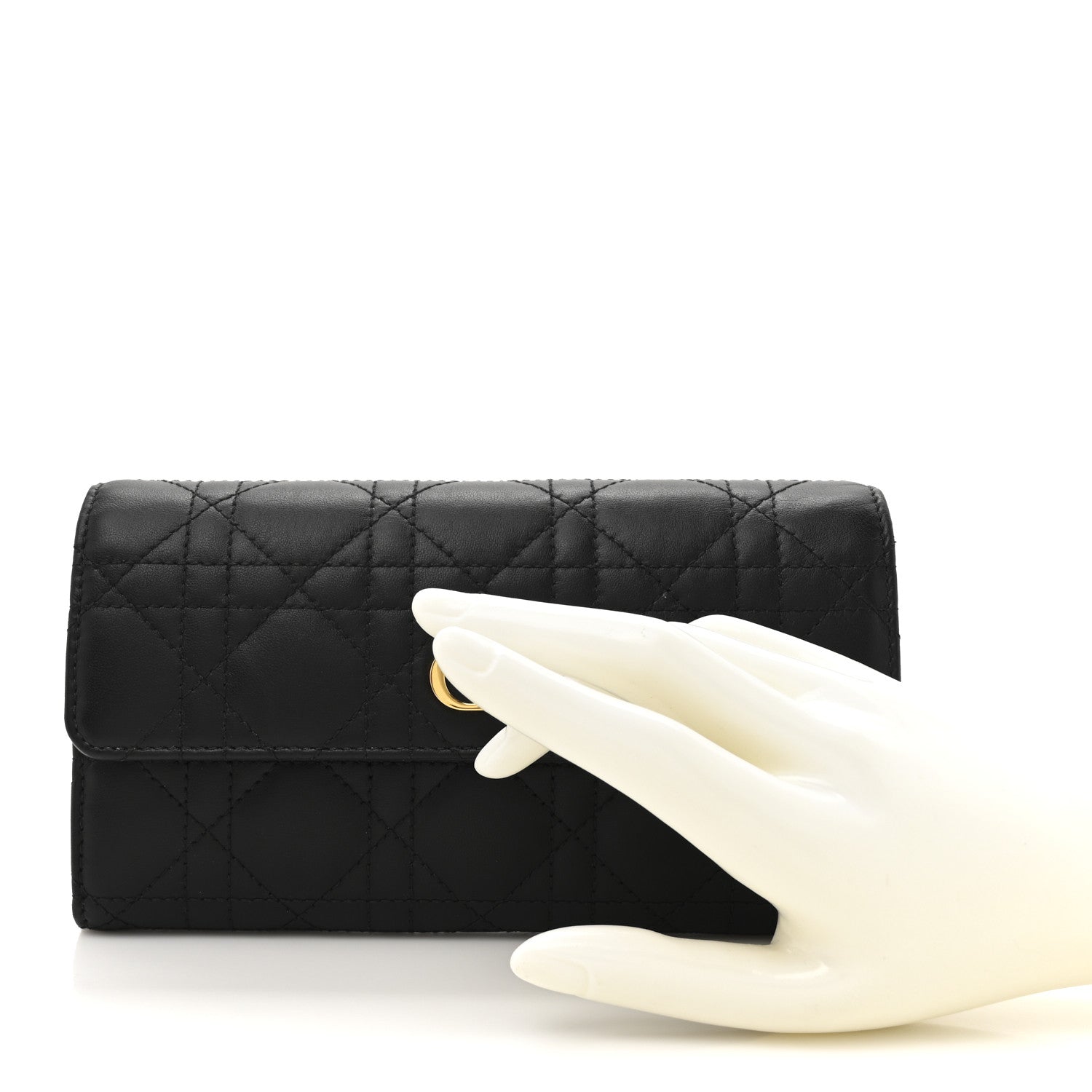 Christian Dior Lambskin Cannage Jolie Orchid Long Wallet  Black 2 of 8