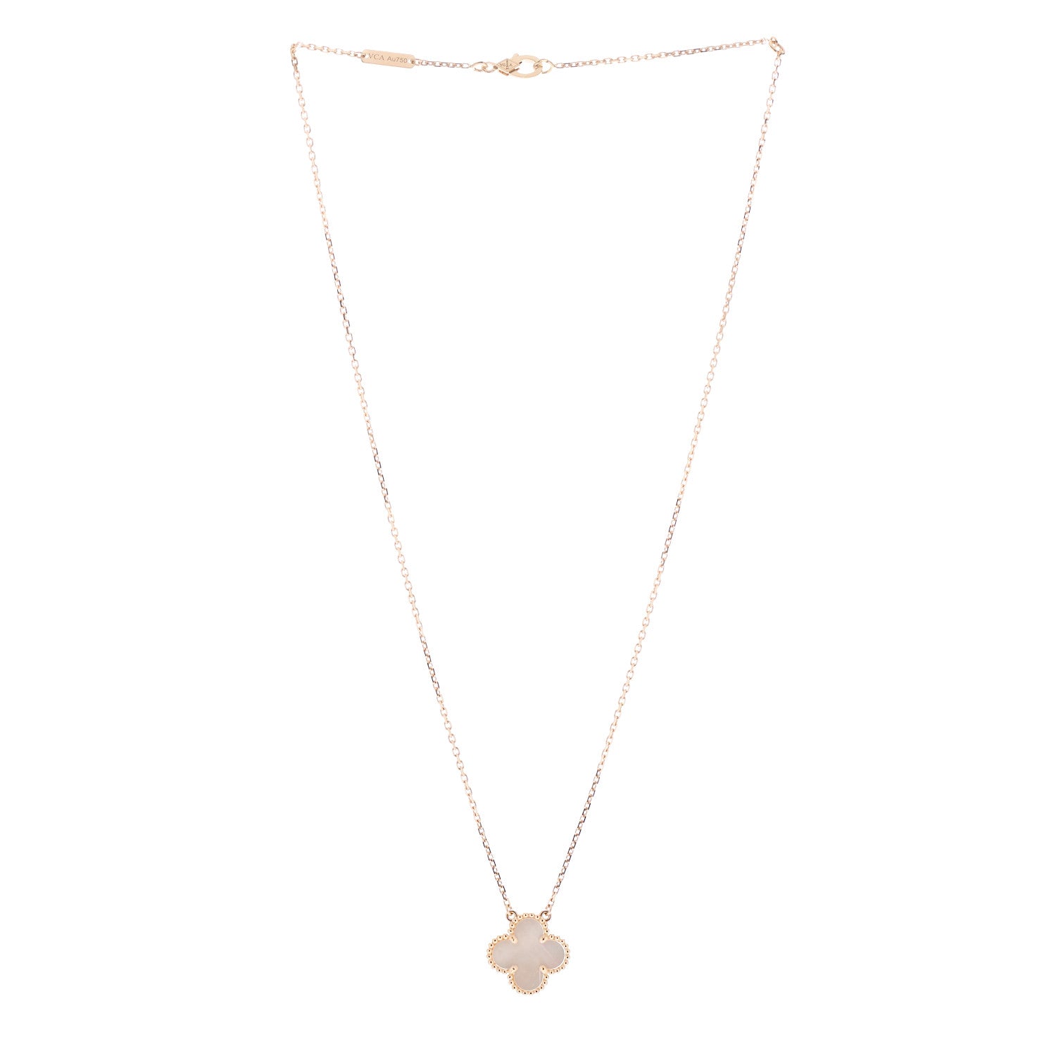 Van Cleef & Arpels 18K Yellow Gold Mother of Pearl Vintage Alhambra Pendant Necklace 3 of 5