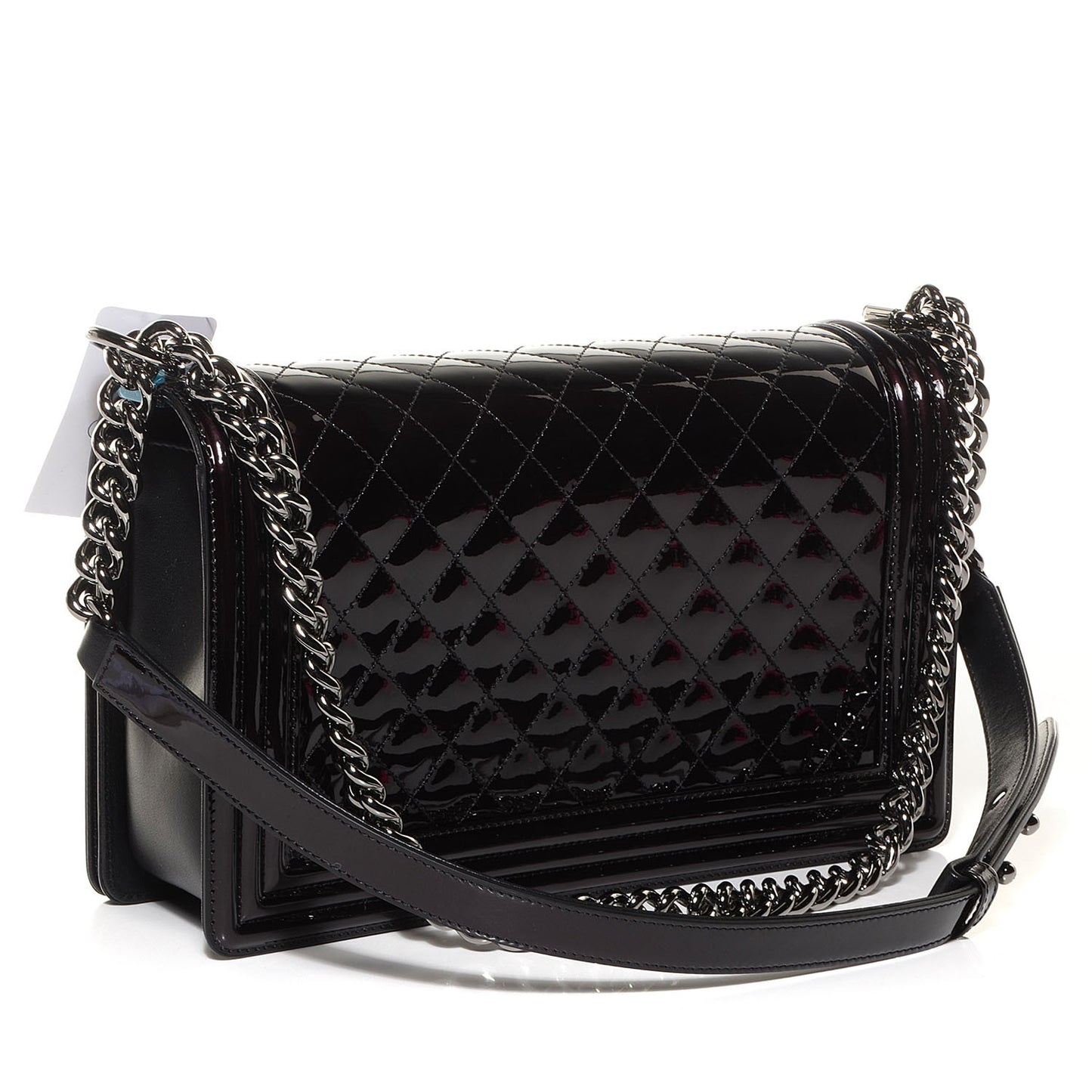 Patent Quilted New Medium Boy Flap Black