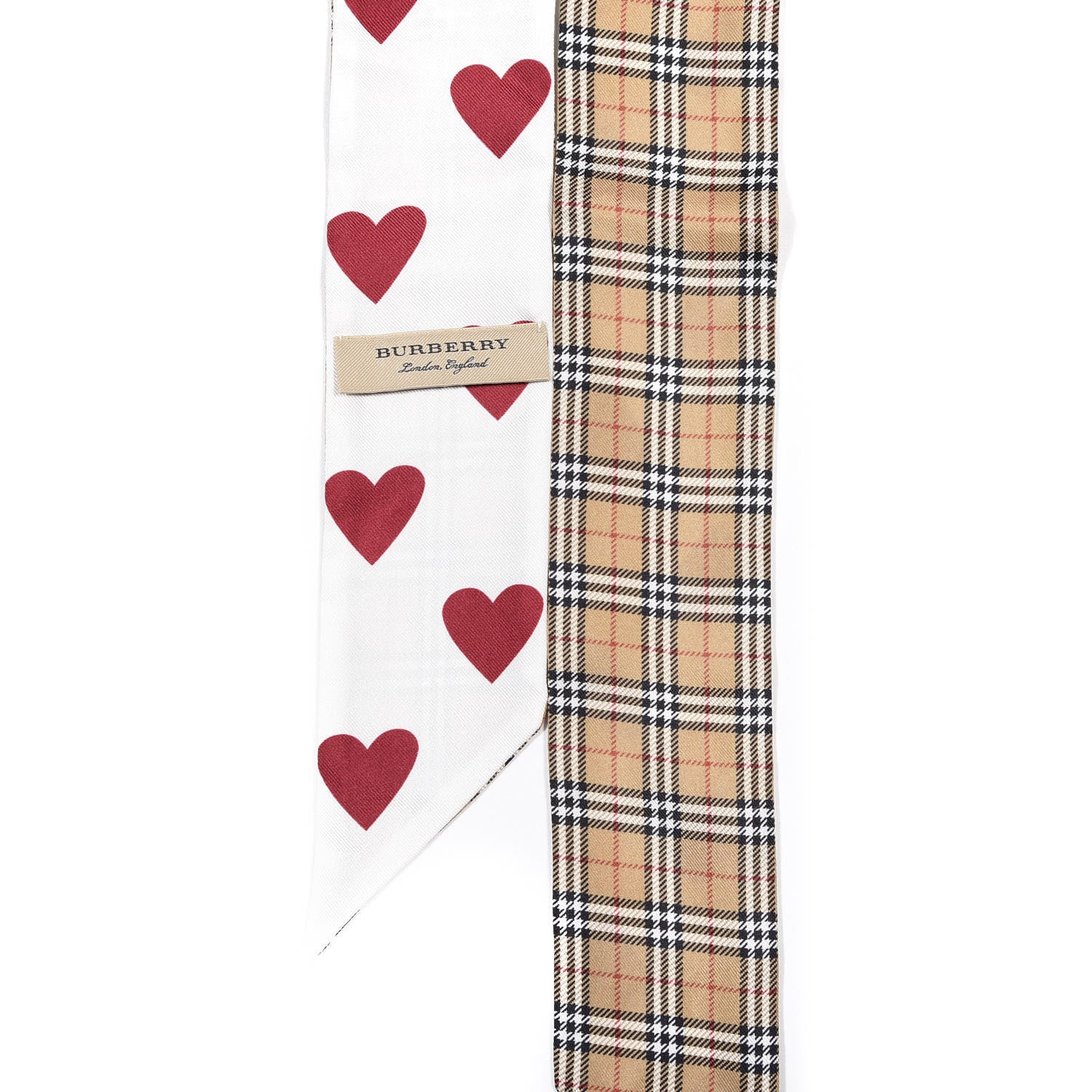 Burberry Silk Small Scale Check Heart Print Skinny Scarf 2 of 3