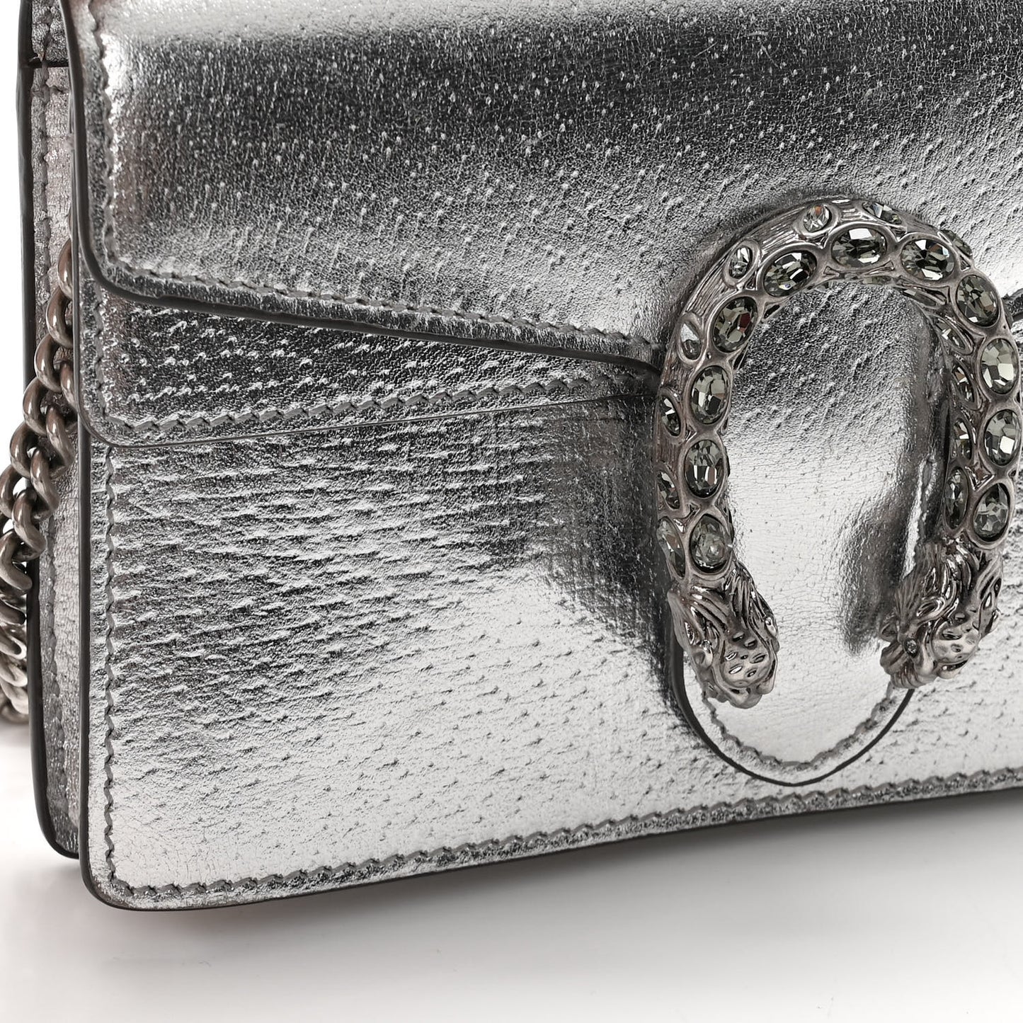 Metallic Calfskin Crystal Super Mini Dionysus Shoulder Bag Silver