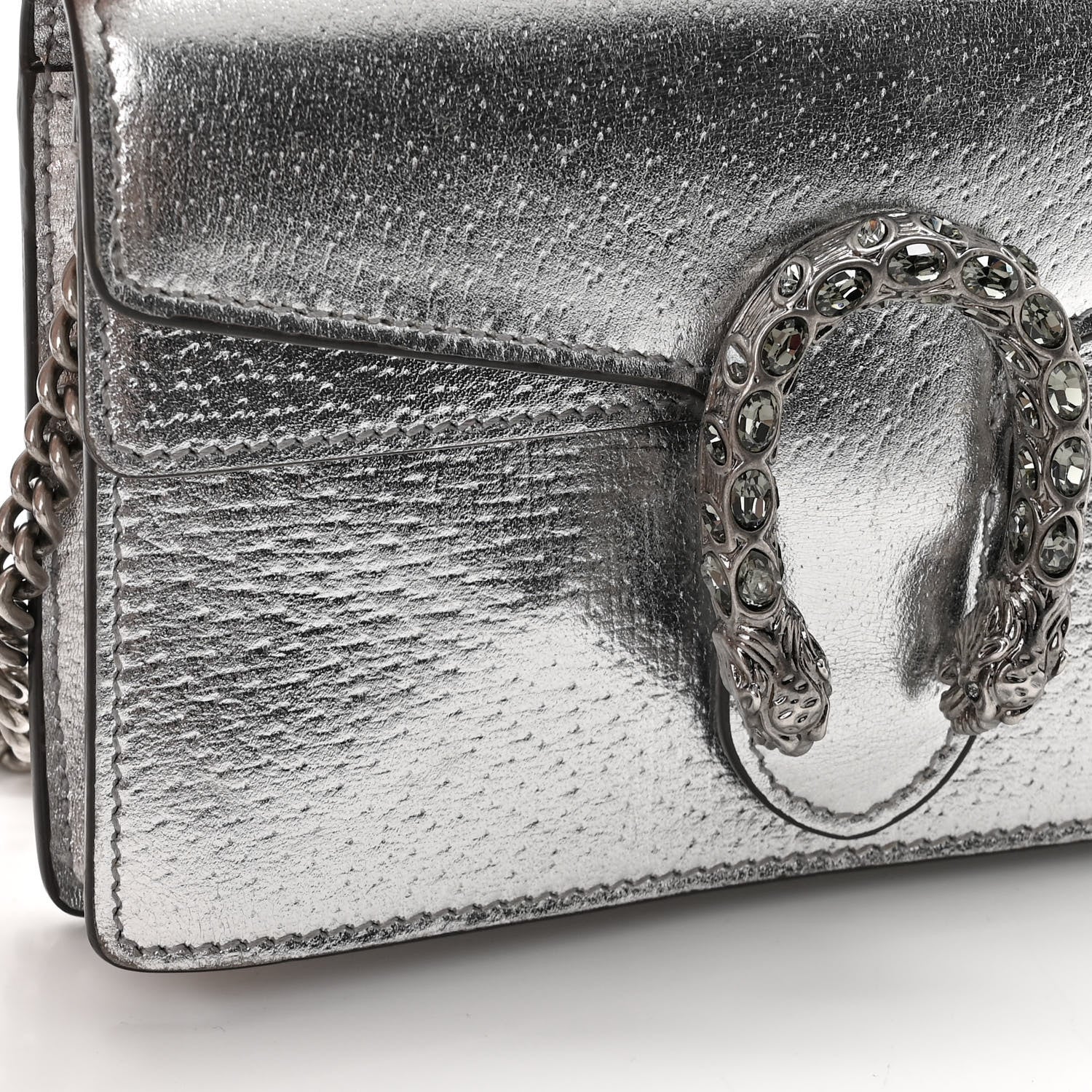 Gucci Metallic Calfskin Crystal Super Mini Dionysus Shoulder Bag Silver 14 of 14