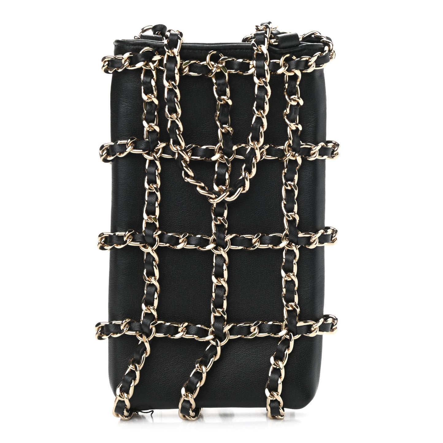 Lambskin Tech Me Out Clutch With Chain Black