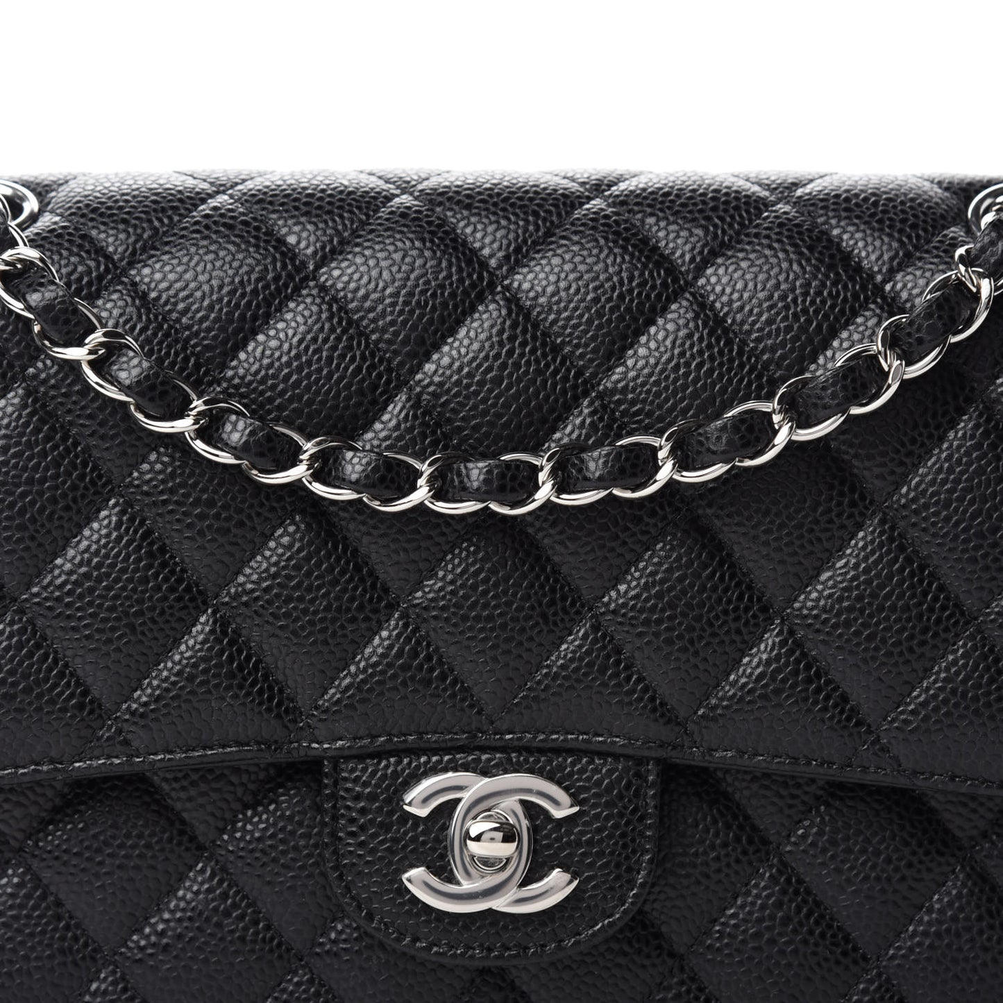 Caviar Quilted Medium Double Flap Black