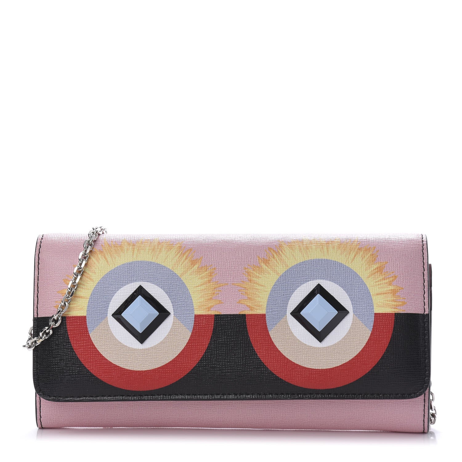 Fendi Vitello Elite Century Hypnoteyes Studded Continental Wallet On Chain Bubblegum Multicolor 1 of 9