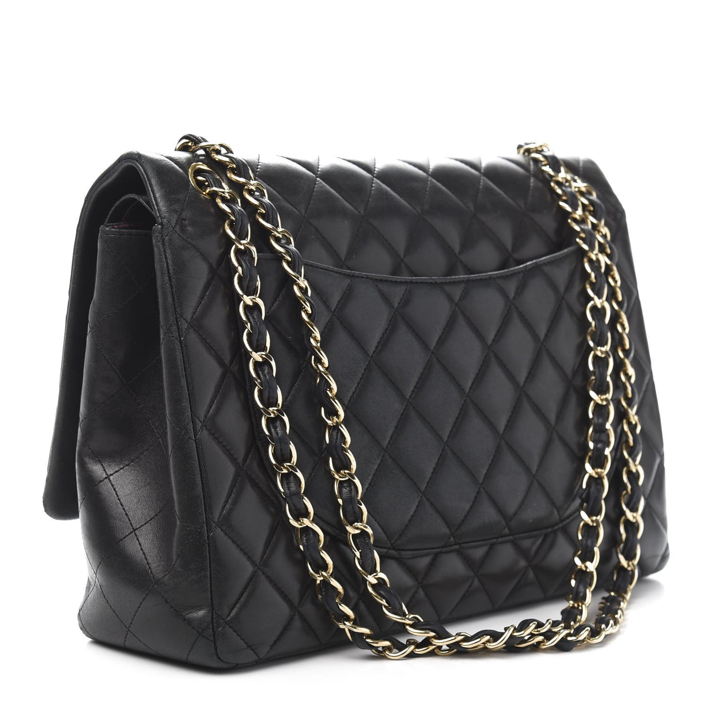 Lambskin Quilted Maxi Double Flap Black