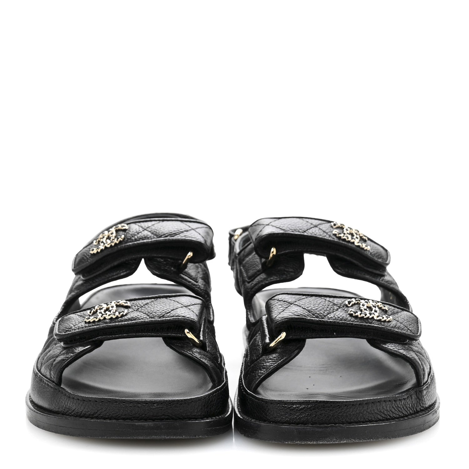 Chanel Grained Calfskin Velcro Dad Sandals 37.5 Black 2 of 14