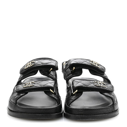 Chanel Grained Calfskin Velcro Dad Sandals 37.5 Black 2 of 14