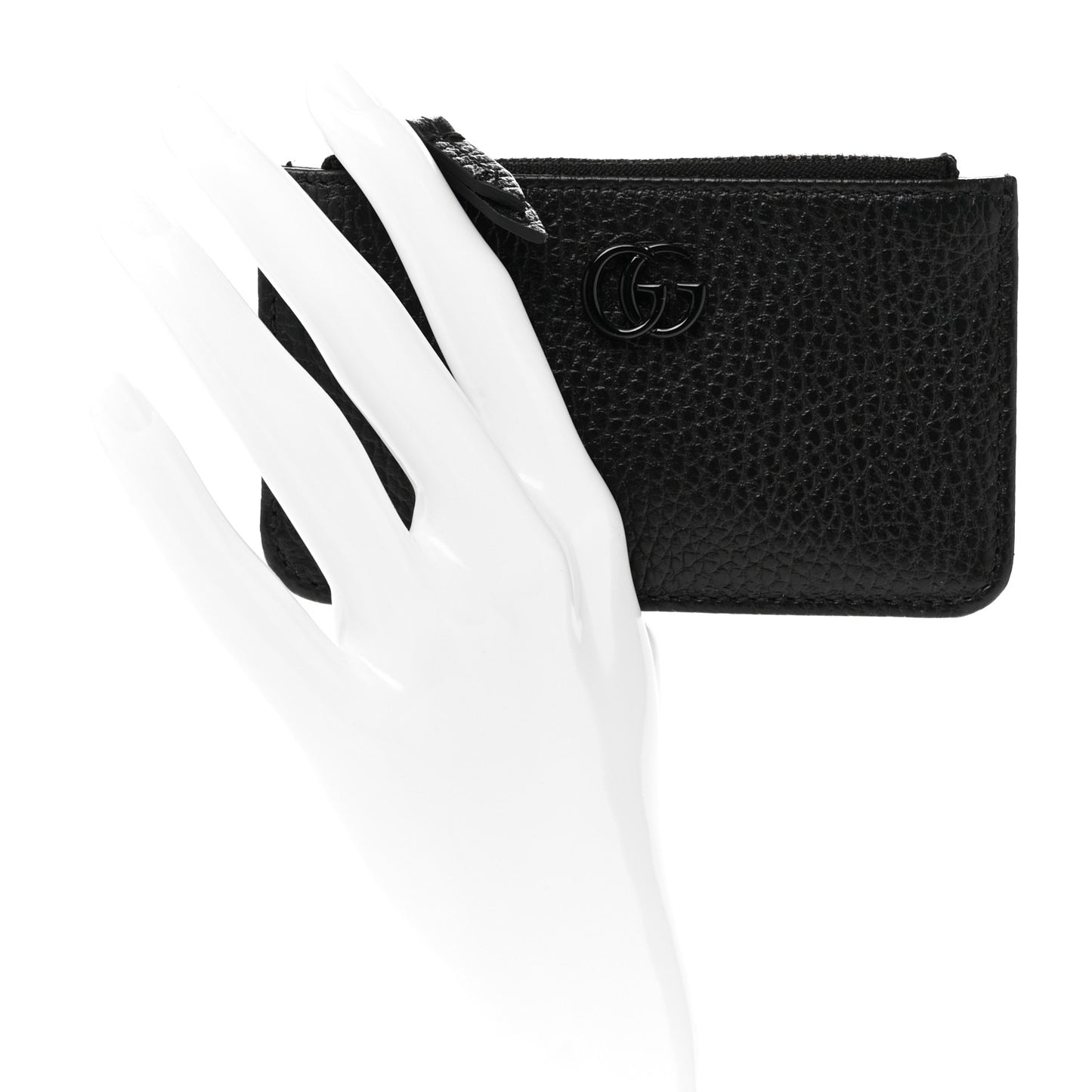 Dollar Calfskin Enamel Monochrome GG Marmont Key Case Card Holder Black