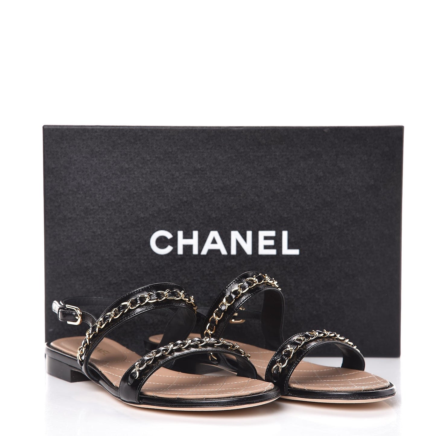 Lambskin CC Chain Sandals 36 Black