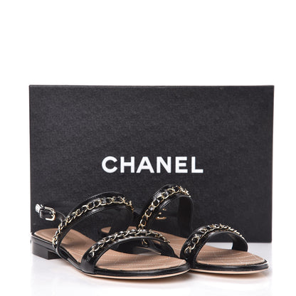 Chanel Lambskin CC Chain Sandals 36 Black 8 of 8