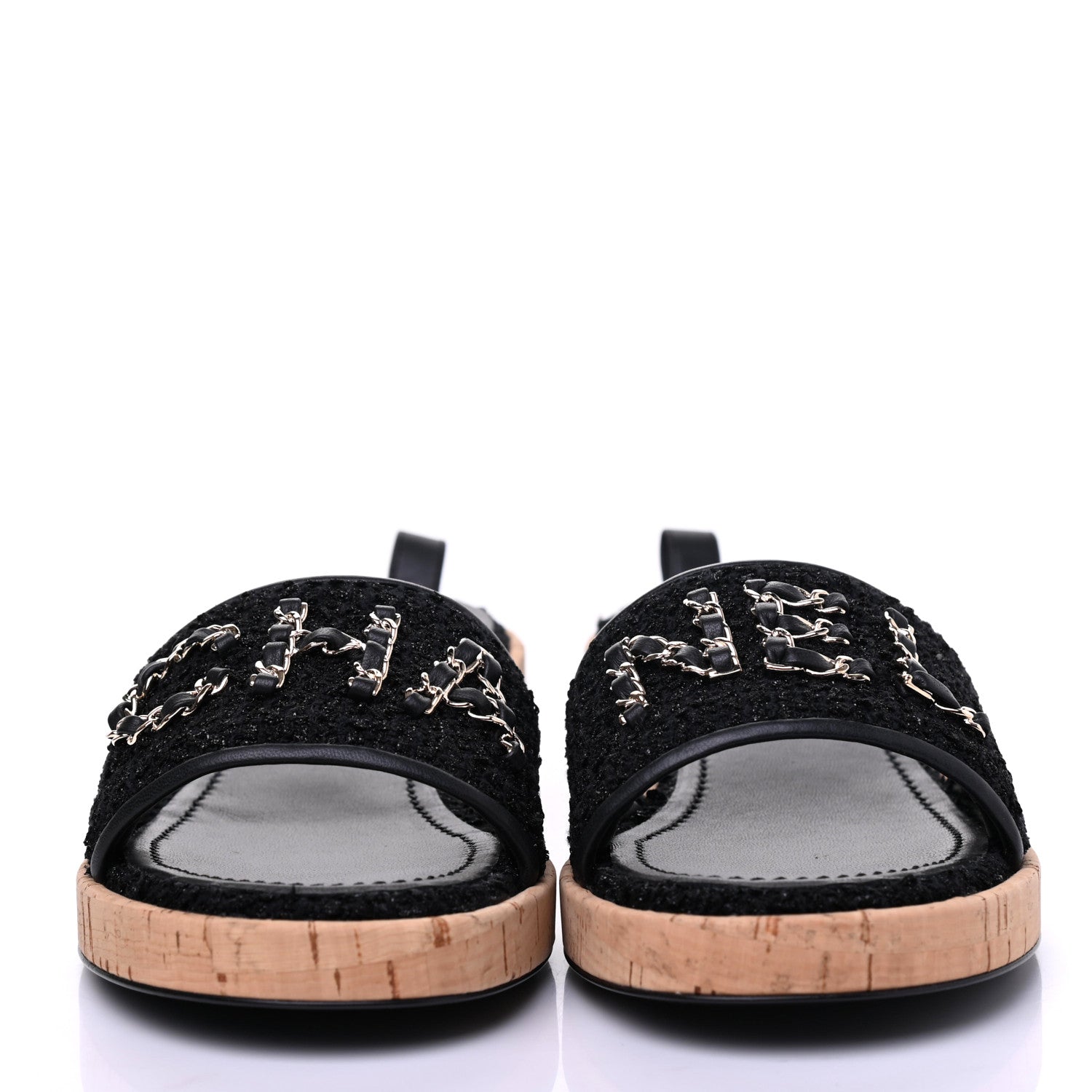 Chanel Tweed Cork CC Chain Mule Sandal 39.5 Black 2 of 9