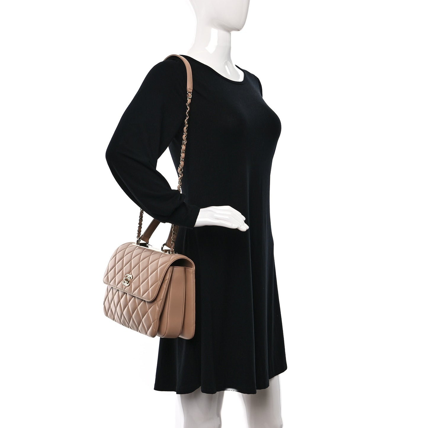 Lambskin Quilted Medium Trendy CC Flap Dual Handle Bag Beige