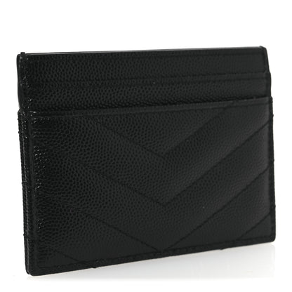 Saint Laurent Grain De Poudre Matelasse Chevron Monochrome Monogram Credit Card Case Black 3 of 8