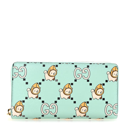 Gucci X PIKARAR Textured Dollar Calfskin Animal Print Zip Around Wallet Green 1 of 8