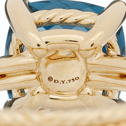 David Yurman 18K Yellow Gold Diamond Hampton Blue Topaz 11mm Chatelaine Ring 54 6.75 4 of 4