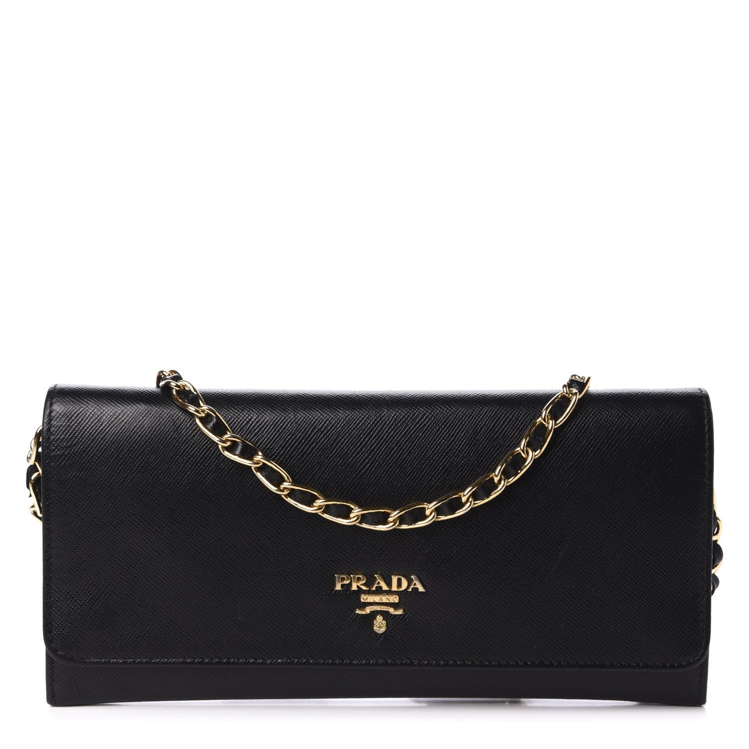 Prada Saffiano Metal Oro Chain Wallet Black 1 of 9