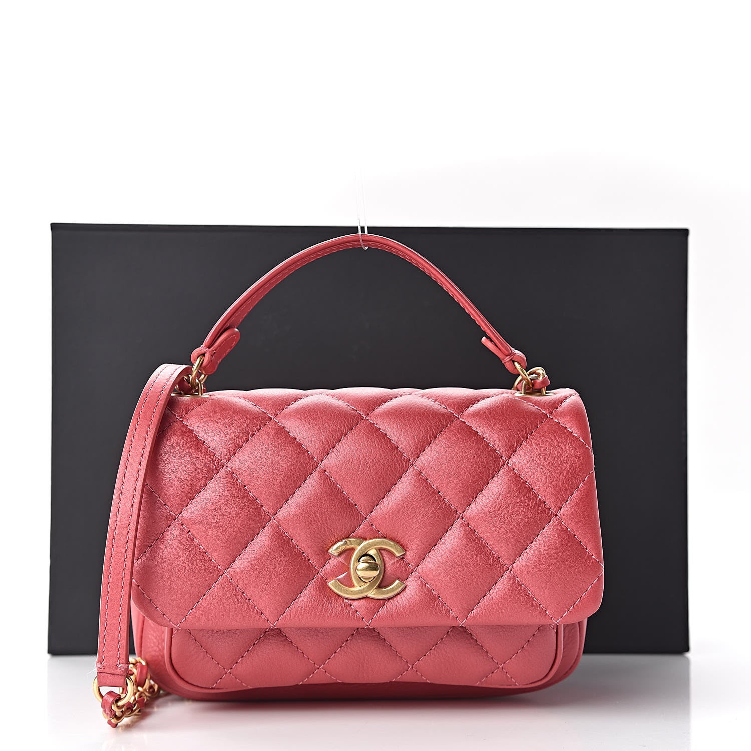 Chanel Metallic Calfskin Quilted Handle Flap Bag Dark Pink 11 of 11