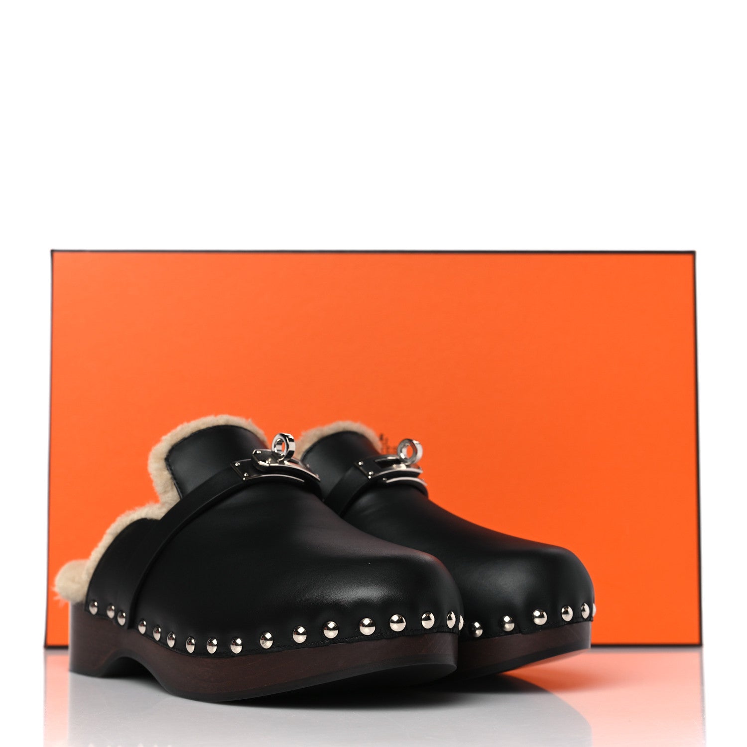 Hermes Calfskin Woolskin Carlotta Mules 35 Black 10 of 10