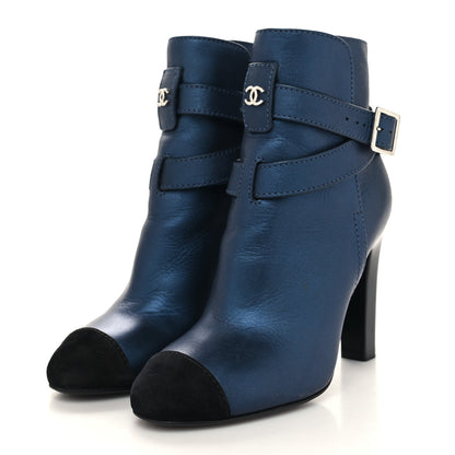 Chanel Calfskin Suede Cap Toe CC Short Boots 36 Navy Black 3 of 7