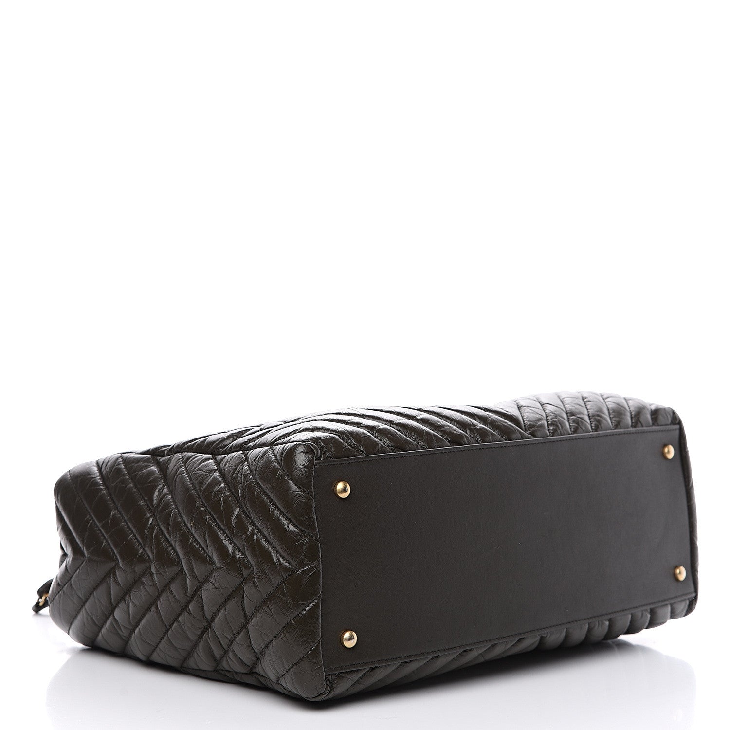 Chanel Aged Calfskin Chevron Large Coco Handle Shopping Tote Dark Green 3 of 11