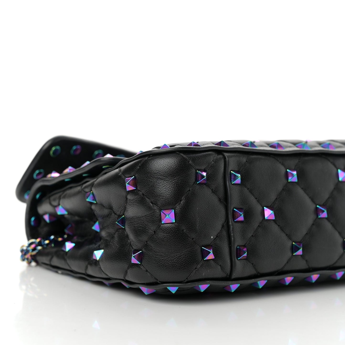 Lambskin Oil Slick Small Rockstud Spike Shoulder Bag Black