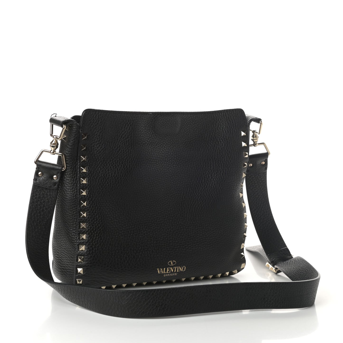 Pebbled Calfskin Small Rockstud Flip-Lock Messenger Bag Black