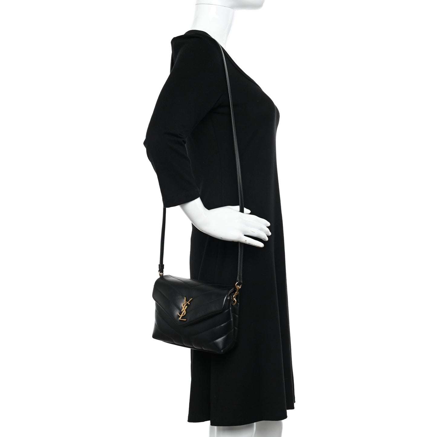 Calfskin Y Quilted Monogram Toy Loulou Crossbody Bag Black
