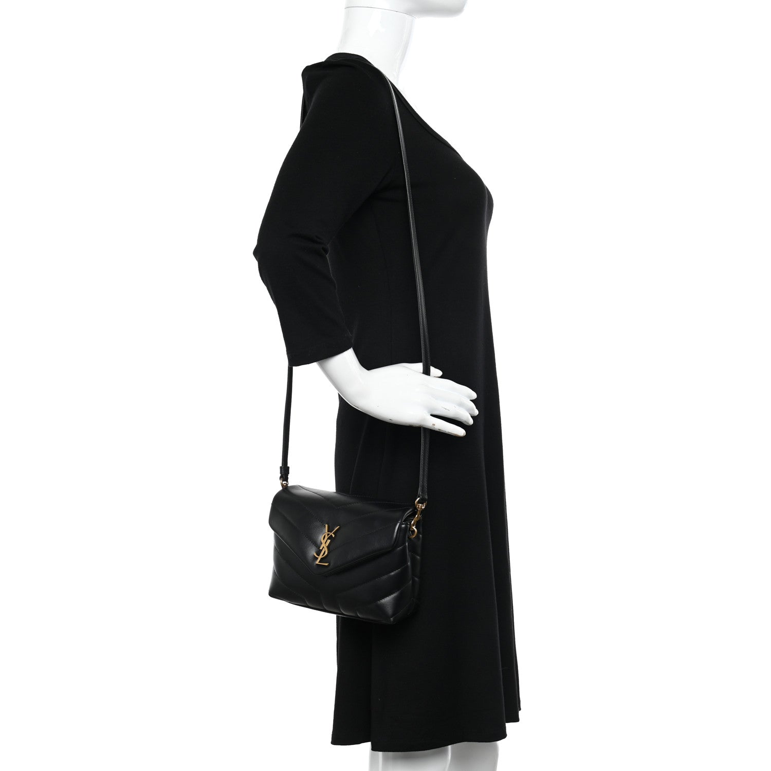 Saint Laurent Calfskin Y Quilted Monogram Toy Loulou Crossbody Bag Black 2 of 10