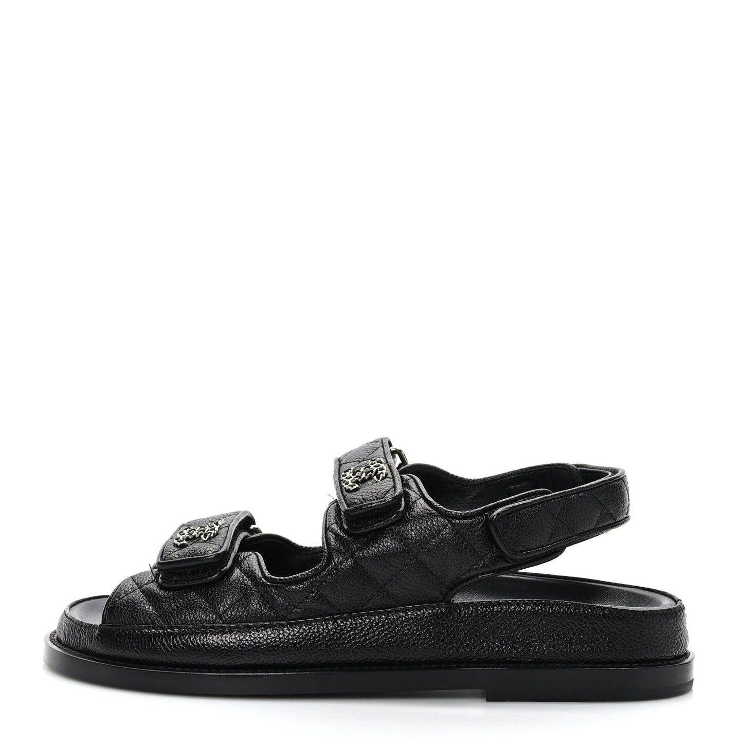 Grained Calfskin Velcro Dad Sandals 37 Black