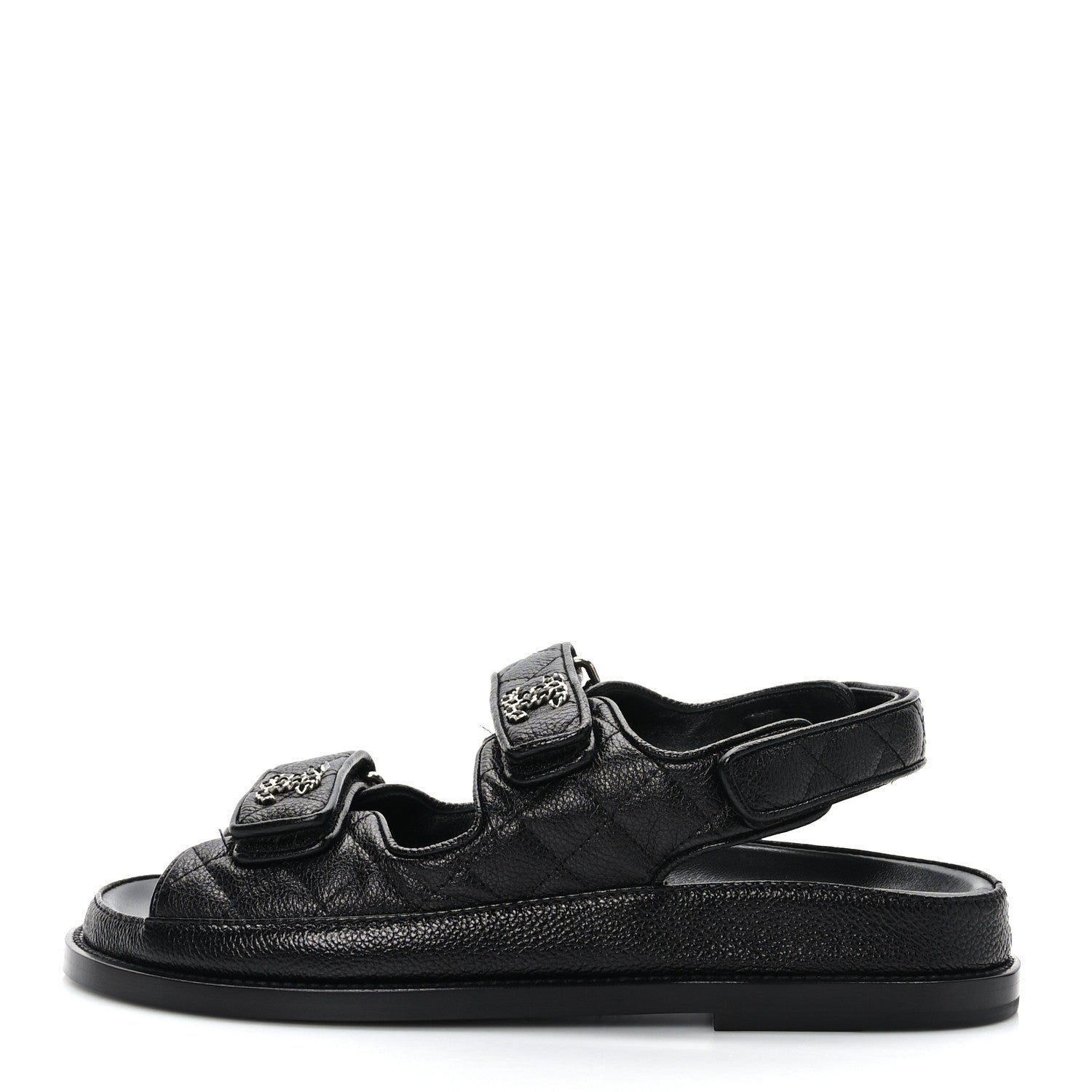 Chanel Grained Calfskin Velcro Dad Sandals 37 Black 1 of 8