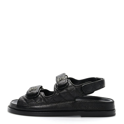 Chanel Grained Calfskin Velcro Dad Sandals 37 Black 1 of 8
