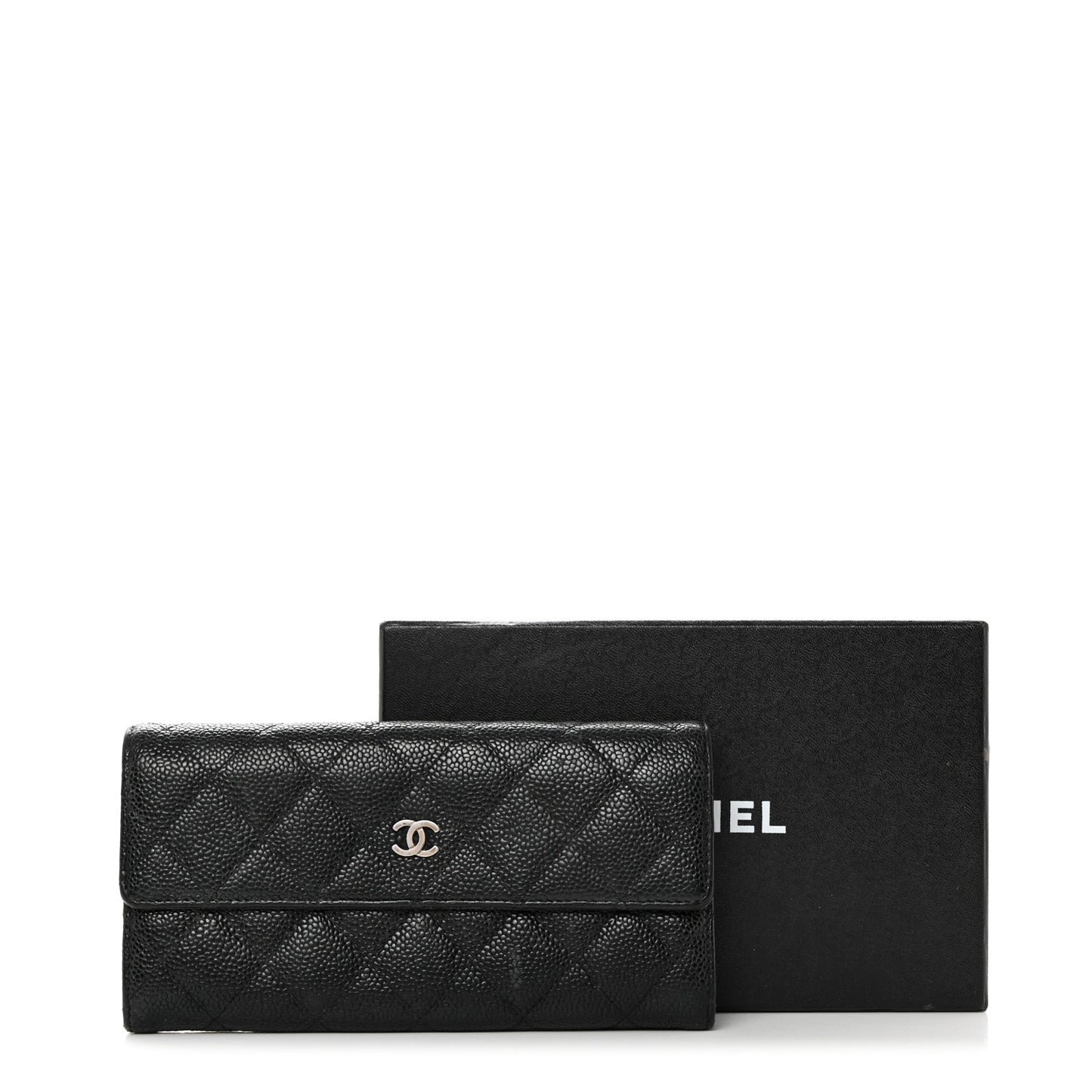 Caviar Quilted Large Gusset Flap Wallet Black