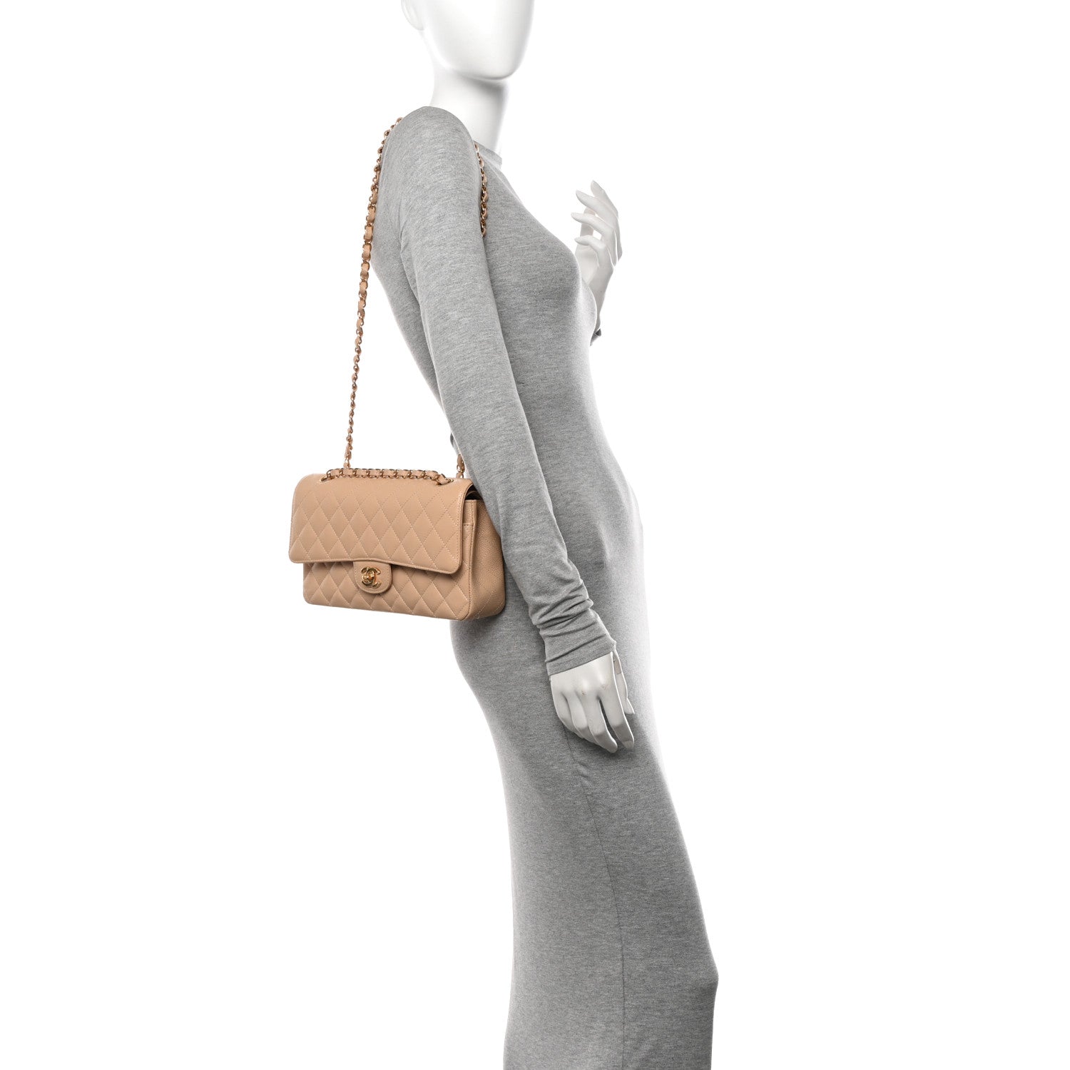 Chanel Caviar Quilted Medium Double Flap Beige 2 of 11