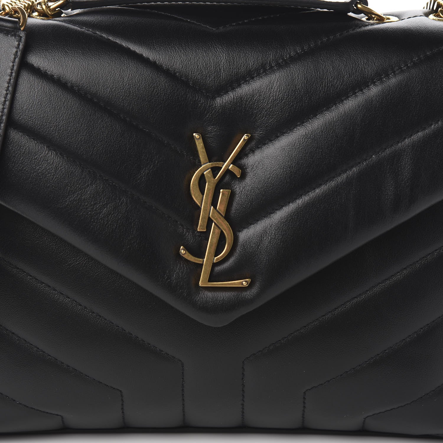 Saint Laurent Calfskin Y Quilted Monogram Small Loulou Chain Satchel Black 9 of 9
