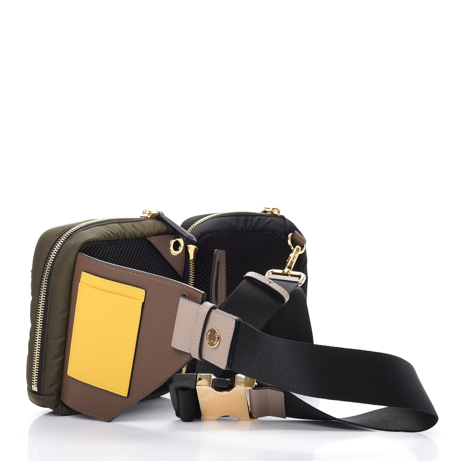 Fendi Nylon Dolmias Vitello Grace FF Multi Pouch Belt Bag Military Brown Tortora 3 of 12