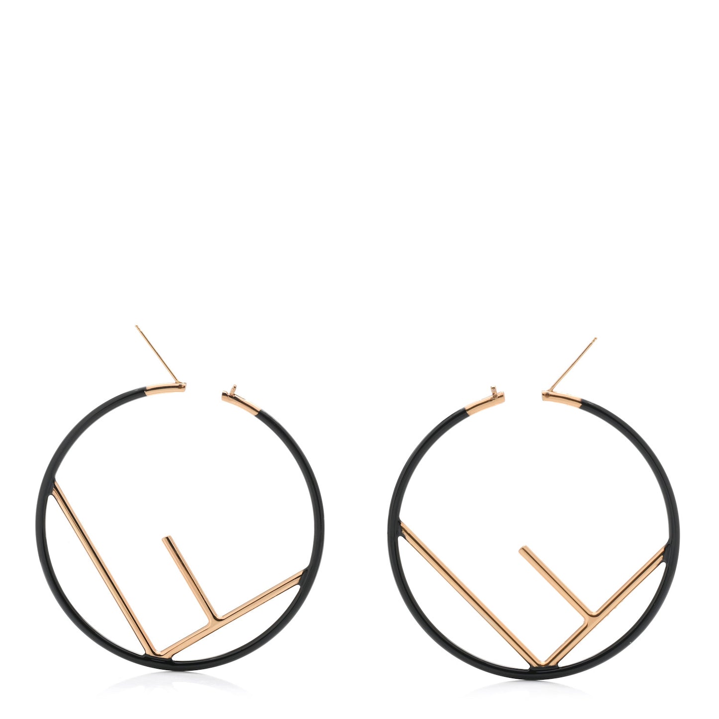 Metal Enamel Large F is Fendi Hoop Earrings Black Gold