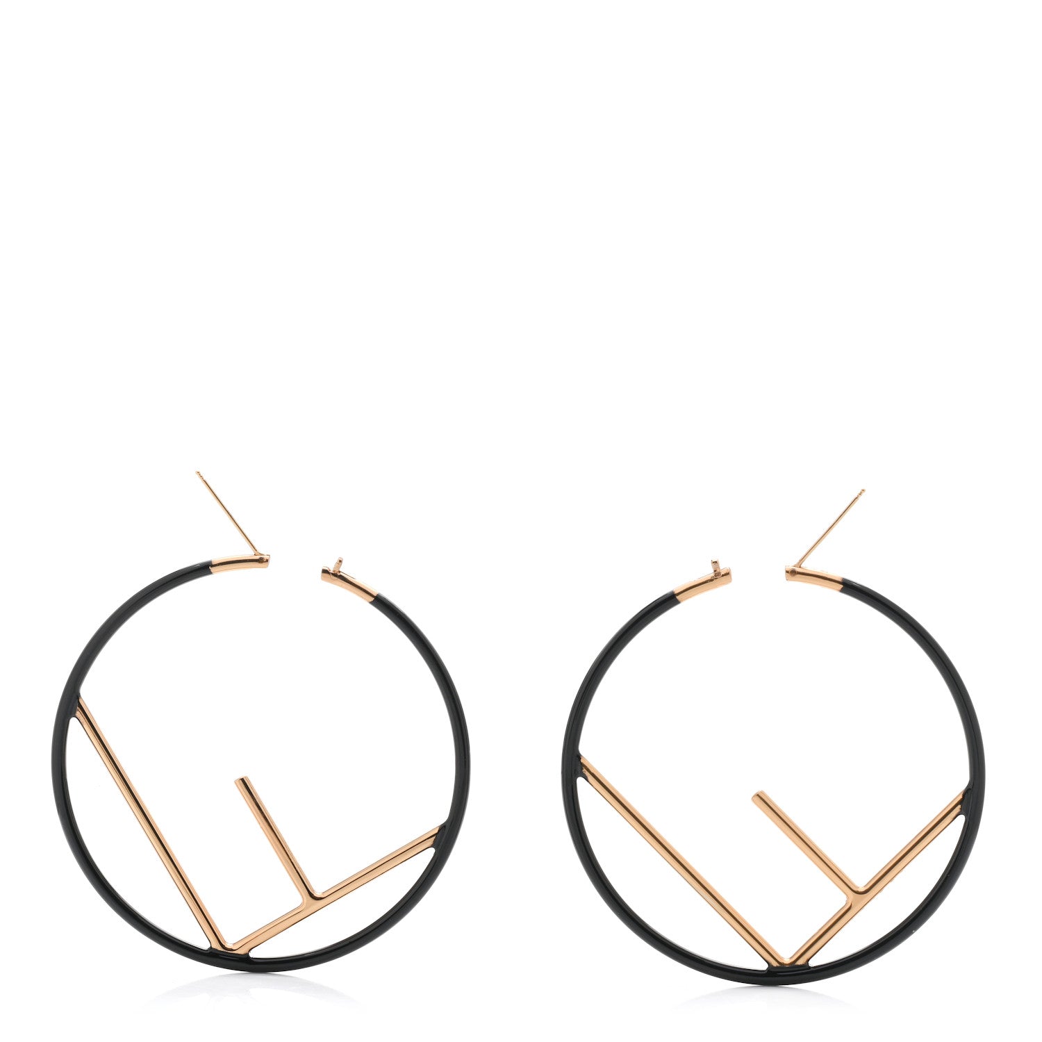 Fendi Metal Enamel Large F is Fendi Hoop Earrings Black Gold 3 of 4